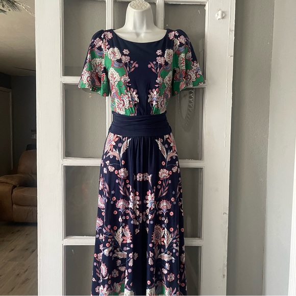 Boden Navy and Green Floral Midi Dress - Picture 5 of 10